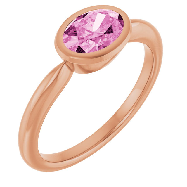 14K Gold Oval Lab-Grown Pink Sapphire Bezel-Set Solitaire Ring - Rose Gold