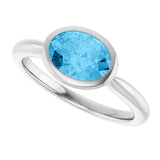Platinum Oval Natural Swiss Blue Topaz Bezel-Set Solitaire Ring - view 5