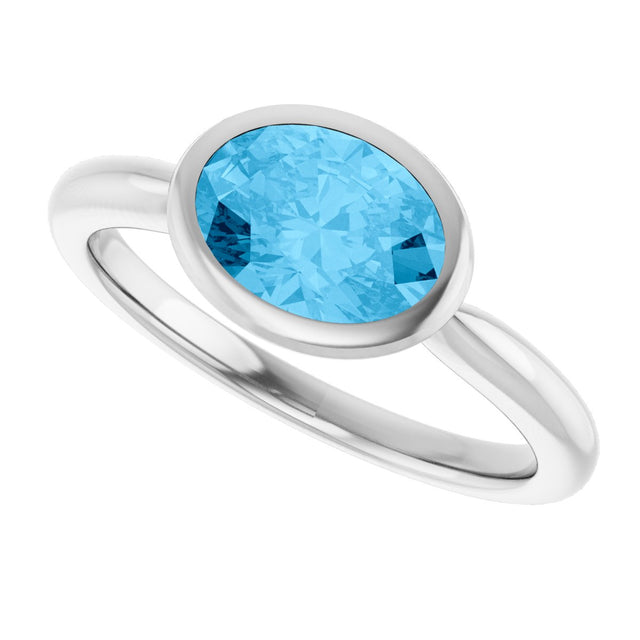 Platinum Oval Natural Swiss Blue Topaz Bezel-Set Solitaire Ring - view 5