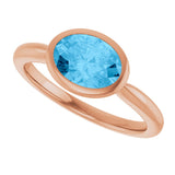 14K Gold Oval Natural Swiss Blue Topaz Bezel-Set Solitaire Ring - Rose Gold - view 5