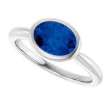 10K Gold Oval Lab-Grown Blue Sapphire Bezel-Set Solitaire Ring - White Gold - view 5