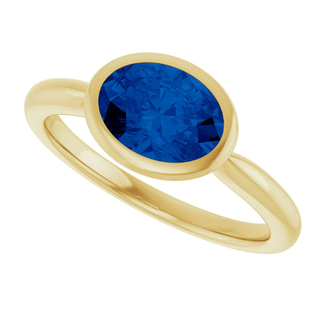 10K Gold Oval Lab-Grown Blue Sapphire Bezel-Set Solitaire Ring - Yellow Gold - view 5