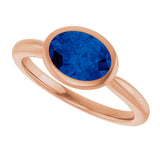 14K Gold Oval Lab-Grown Blue Sapphire Bezel-Set Solitaire Ring - Rose Gold - view 5