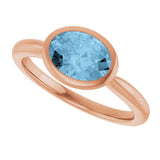 14K Gold Oval Natural Sky Blue Topaz Bezel-Set Solitaire Ring - Rose Gold - view 5