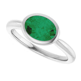 10K Gold Oval Lab-Grown Emerald Bezel-Set Solitaire Ring - White Gold - view 5