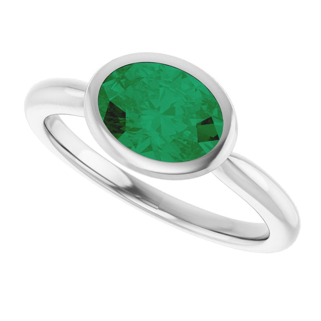 10K Gold Oval Lab-Grown Emerald Bezel-Set Solitaire Ring - White Gold - view 5