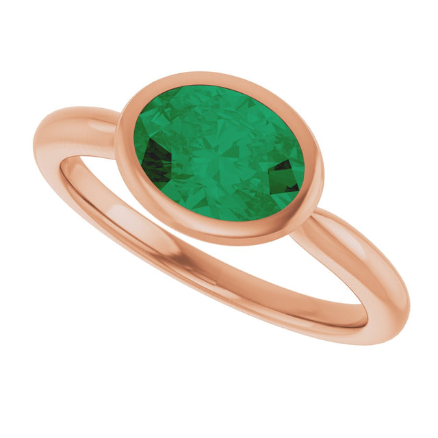 14K Gold Oval Lab-Grown Emerald Bezel-Set Solitaire Ring - Rose Gold - view 5