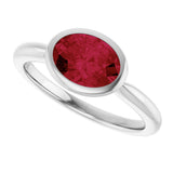 10K Gold Oval Lab-Grown Ruby Bezel-Set Solitaire Ring - White Gold - view 5