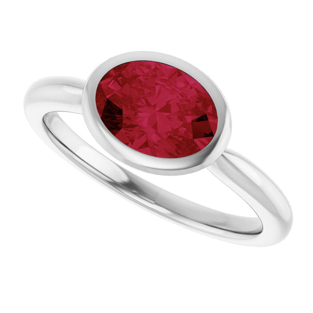 10K Gold Oval Lab-Grown Ruby Bezel-Set Solitaire Ring - White Gold - view 5