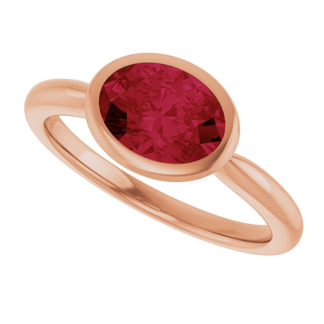 14K Gold Oval Lab-Grown Ruby Bezel-Set Solitaire Ring - Rose Gold - view 5
