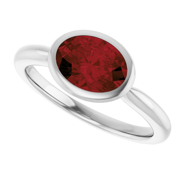 10K Gold Oval Natural Mozambique Garnet Bezel-Set Solitaire Ring - White Gold - view 5