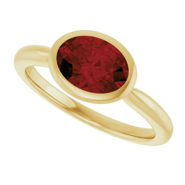 10K Gold Oval Natural Mozambique Garnet Bezel-Set Solitaire Ring - Yellow Gold - view 5