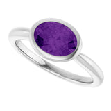 10K Gold Oval Natural Amethyst Bezel-Set Solitaire Ring - White Gold - view 5