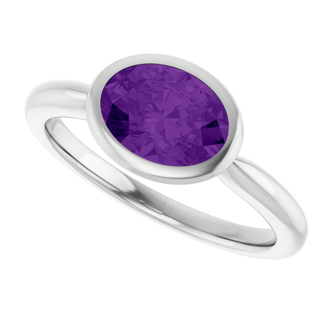 10K Gold Oval Natural Amethyst Bezel-Set Solitaire Ring - White Gold - view 5