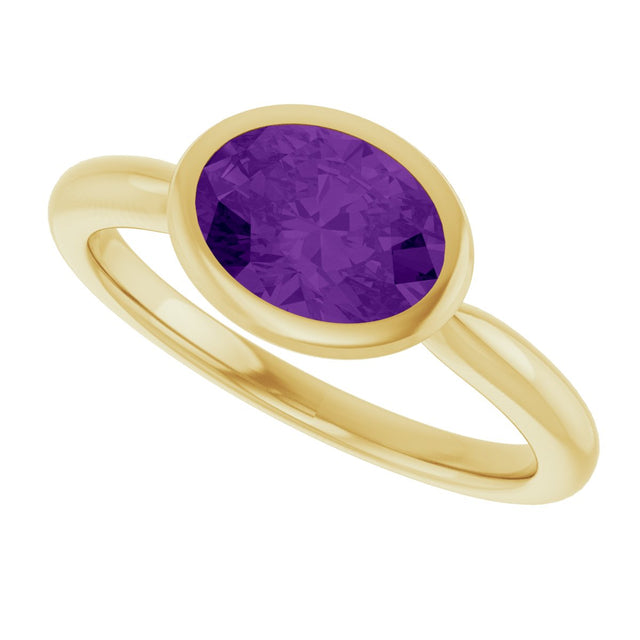 10K Gold Oval Natural Amethyst Bezel-Set Solitaire Ring - Yellow Gold - view 5