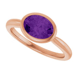 14K Gold Oval Natural Amethyst Bezel-Set Solitaire Ring - Rose Gold - view 5