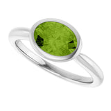 10K Gold Oval Natural Peridot Bezel-Set Solitaire Ring - White Gold - view 5