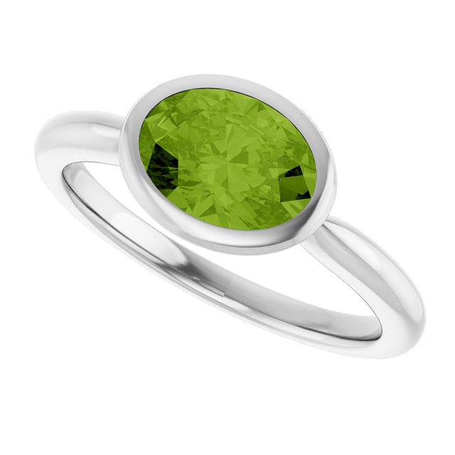 10K Gold Oval Natural Peridot Bezel-Set Solitaire Ring - White Gold - view 5