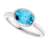 10K Gold Oval Natural Aquamarine Bezel-Set Solitaire Ring - White Gold - view 5