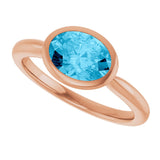 14K Gold Oval Natural Aquamarine Bezel-Set Solitaire Ring - Rose Gold - view 5