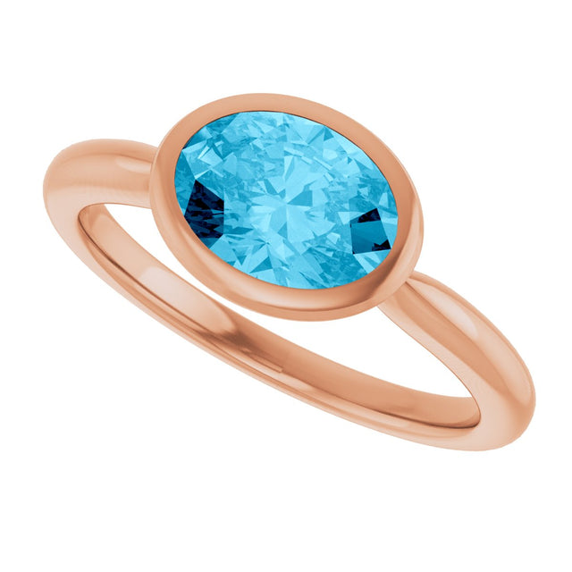 14K Gold Oval Natural Aquamarine Bezel-Set Solitaire Ring - Rose Gold - view 5