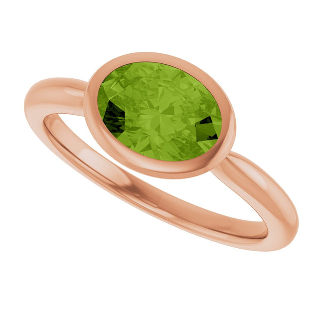 14K Gold Oval Natural Peridot Bezel-Set Solitaire Ring - Rose Gold - view 5