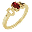 14K Gold Oval Natural Mozambique Garnet Youth Cross Ring - Yellow Gold