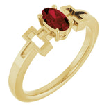 14K Gold Oval Natural Mozambique Garnet Youth Cross Ring - Yellow Gold