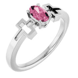 14K Gold Oval Natural Pink Tourmaline Youth Cross Ring - White Gold