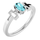14K Gold Oval Natural Blue Zircon Youth Cross Ring - White Gold