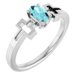 Platinum Oval Natural Blue Zircon Youth Cross Ring
