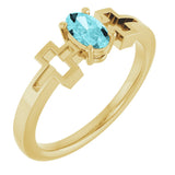 14K Gold Oval Natural Blue Zircon Youth Cross Ring - Yellow Gold