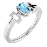 14K Gold Oval Natural Aquamarine Youth Cross Ring - White Gold