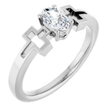 14K Gold Oval Natural White Sapphire Youth Cross Ring - White Gold