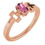 14K Gold Oval Natural Pink Tourmaline Youth Cross Ring - Rose Gold