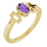 14K Gold Oval Natural Amethyst Youth Cross Ring - Yellow Gold