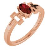 14K Gold Oval Natural Mozambique Garnet Youth Cross Ring - Rose Gold
