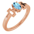14K Gold Oval Natural Aquamarine Youth Cross Ring - Rose Gold