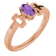 14K Gold Oval Natural Amethyst Youth Cross Ring - Rose Gold