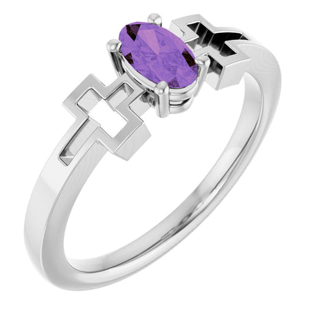 Platinum Oval Natural Amethyst Youth Cross Ring