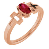 14K Gold Oval Natural Ruby Youth Cross Ring - Rose Gold