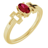 14K Gold Oval Natural Ruby Youth Cross Ring - Yellow Gold