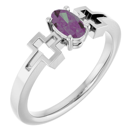 Platinum Oval Lab-Grown Alexandrite Youth Cross Ring