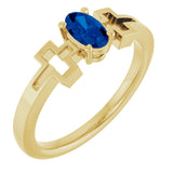 14K Gold Oval Lab-Grown Blue Sapphire Youth Cross Ring - Yellow Gold