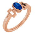 14K Gold Oval Natural Blue Sapphire Youth Cross Ring - Rose Gold