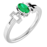 Platinum Oval Natural Emerald Youth Cross Ring