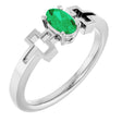 Platinum Oval Lab-Grown Emerald Youth Cross Ring