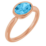 14K Gold Oval Natural Swiss Blue Topaz Bezel-Set Solitaire Ring - Rose Gold