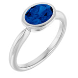 10K Gold Oval Lab-Grown Blue Sapphire Bezel-Set Solitaire Ring - White Gold