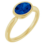 10K Gold Oval Lab-Grown Blue Sapphire Bezel-Set Solitaire Ring - Yellow Gold